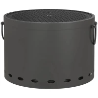 Outsunny Smokeless Fire Pit, 38cm Portable Wood Burning Firepit with Spark Screen and Poker, Low Smoke Camping Bonfire Stove for Garden Patio Picnic, Dark Grey(m-11)