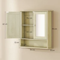 kleankin Armário de parede para banheiro com espelho, 56 x 13 x 58 cm, móvel de banheiro com Portas Duplas com Espelho Madeira Natural(m-3)