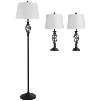 HOMCOM Set van 3 lampen: 2 tafellampen (ø38 x 158 cm) + 1 vloerlamp (ø30 x 62 cm) wit(m-11)