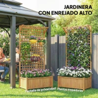 Outsunny Jardinera con Celosía de Madera para Enredaderas Cultivo de Plantas para Patio Terraza 90x45x183 cm Natural(m-4)