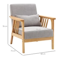 HOMCOM Butaca moderna con revestimiento aterciopelado y estructura de madera, 68x75x78cm, Gris(m-3)