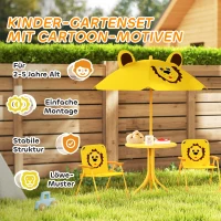 AIYAPLAY Gartenmöbel-Set für Kinder, Stühle, Tisch, Sonnenschirm, Löwen-Design, Gelb(m-7)