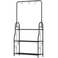 Outsunny 3 Tier Plant Stand with Hanging Rod and Hooks, Metal Plant Rack Shelf, Ladder Flower Pot for Indoor Outdoor Porch Balcony Living Room Bedroom, Black(m-11)