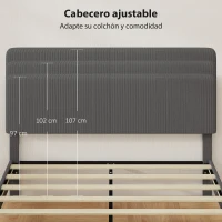HOMCOM Somier 160x200 cm con Cabecero Ajustable Tapizado en Pana Láminas de Madera Fácil de Montar Gris Oscuro(m-4)