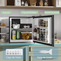 HOMCOM Mini Nevera Silenciosa 46 L Clase E Frigorífico Pequeño con Temperatura Regulable y Puerta Reversible 48x44x49 cm Plata(m-5)