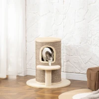 PawHut Tonneau à gratter tour à griffer pour chat 2 niveaux avec plate-forme parfait pour griffes & jeu 60 x 60 x 61 cm beige(m-10)
