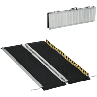 HOMCOM Wheelchair Ramp, 122L x 73Wcm, 272KG Capacity, Folding Aluminium Threshold Ramp with Non-Skid Surface, Transition Plates Above and Below for Home, Steps, Stairs, Curbs, Doorways(m-10)