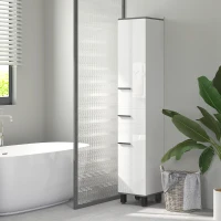 HOMCOM Mueble columna de baño con 2 armarios con estantes regulables y cajón, 34x32x190 cm, Blanco(m-2)