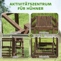 PawHut Hühnergestell, Sitzstangen, Rampen, Schaukeln, für 2-3 Hühner, Holz, Braun(m-4)