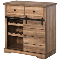 HOMCOM Aparador con 2 Cajones, Estantes Abiertos y Botellero, Aparador de Cocina Rústico en Madera y Metal, 80x39x86 cm, Color madera