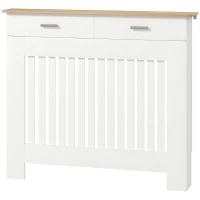 HOMCOM Cubrecalorífero de Listones Antivuelco con Cajón Portaobjetos, en Madera, 112x19x97 cm, Blanco(m-7)