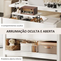 HOMCOM Mesa de Centro Elevatória e Extensível com Compartimentos Ocultos e Prateleira Aberta 100x90x64 cm Branco(m-6)