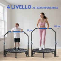 HOMCOM Mini Trampolino Fitness Ø114 cm Pieghevole con Manubrio Regolabile in Altezza, Blu e Nero(m-4)