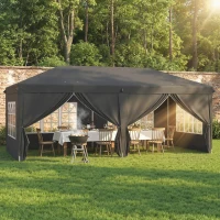 Outsunny 3 x 6 m Pop Up Gazebo with Sides and Windows, Height Adjustable Wedding Camping Party Tent Canopy Marquee with Storage Bag for Garden, Event, Black(m-14)