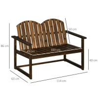 Outsunny Outdoor Wooden Garden Bench, Patio Loveseat Chair with Slatted Backrest and Smooth Armrests for Two People, for Yard, Lawn, Porch, Carbonised Finish(m-3)