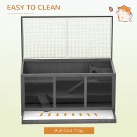 PawHut Wooden Hamster Cage, Small Animals Hutch with Tray, Openable Top, Exercise Play House Pen, 115L x 57W x 55Hcm, Grey(m-7)
