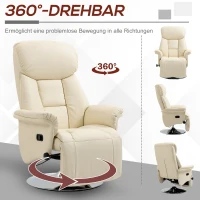 HOMCOM Relaxsessel, Liegefunktion, Lederoptik, Fußstütze, bis 150 kg, 78 x 80 x 109 cm, Creme(m-5)