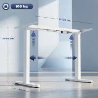 HOMCOM Estructura de escritorio eléctrica, ajustable en altura, con función de memoria, acero, Blanco(m-3)