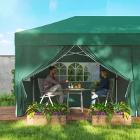 Outsunny 3 x 6m Pop-Up Gazebo, with Curtain Walls and Windows - Dark Green(m-8)