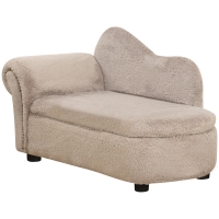 PawHut Sofá Elevado para Perros con Espacio Portaobjetos Oculto, en Madera y Tejido Aterciopelado, 80x40x46 cm, Beige