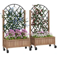Outsunny Wooden Planter, with Metal Trellis - Brown/Black(m-11)