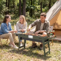 Outsunny Portable BBQ Grill, Foldable Charcoal Grill for Camping and Picnics with 2 Side Shelves and Handle, Green(m-8)