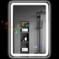 HOMCOM Specchio Bagno LED con Bluetooth, Illuminazione Regolabile e Funzione Memory, in Vetro Temperato, 70x50x3.5 cm(m-11)