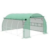 Outsunny Polytunnel Greenhouse Walk-in Grow House Tent with Roll-up Sidewalls, Zipped Door and 8 Windows, 4x3x2m Green(m-1)