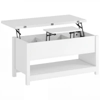 HOMCOM Mesa de Centro Elevable y Extensible con Compartimentos Ocultos Estante Abierto 100x90x64 cm Blanco(m-1)
