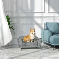 PawHut Canapé pour chien dossier capitonné au toucher velours néerlandais housse de coussin lavable 74 x 41 x 32,5 cm gris(m-10)