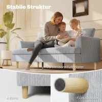 HOMCOM 3-Sitzer-Sofa, Couch mit Armlehnen Gepolstert Polstersofa mit Kordoptik für Wohnzimmer Hellgrau(m-6)