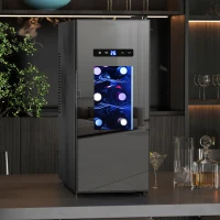 HOMCOM Vinoteca 12 botellas 30 L termoeléctrica doble y silenciosa con puerta de vidrio, LED, pantalla digital, negro(m-6)