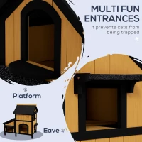 PawHut Wooden Cat House with Flower Pot, Windows, Multiple Entrances, Water-Resistant Roof for Outdoor - Yellow(m-4)