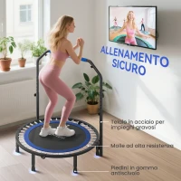 HOMCOM Mini Trampolino Fitness Ø114 cm Pieghevole con Manubrio Regolabile in Altezza, Blu e Nero(m-6)
