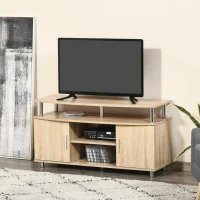 HOMCOM Mueble TV moderno con 2 estantes, orificios pasacables y 2 armarios en MDF 105x40x55cm - Roble(m-2)