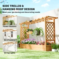 Outsunny Raised Planter with Trellis, Wooden Raised Bed for Garden with Hanging Roof and Drainage Holes, Outdoor Planter Box(m-5)