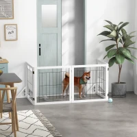 PawHut Barrera plegable para perros con 4 paneles y pies triangulares, 280x70 cm, Blanco(m-2)
