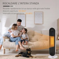 HOMCOM Stufa Elettrica Oscillante con Telecomando, Timer e 2 Modalità, in PP, PA e Metallo, 21x21x63.5 cm, Bianca e Nera(m-4)