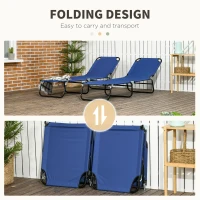 Outsunny Set of Two Metal Frame Folding Sun Loungers - Blue(m-5)