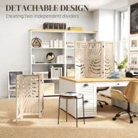 HOMCOM 3 Panel Room Divider, Detachable Folding Privacy Screens with Palm Leaf Design for Home Office, Natural Wood Finish(m-4)