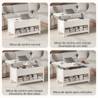 HOMCOM Mesa de Centro Elevatória e Extensível com Compartimentos Ocultos e Prateleira Aberta 100x90x64 cm Branco(m-4)
