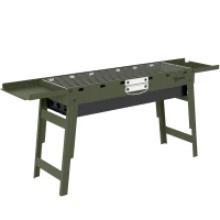 Outsunny Portable BBQ Grill, Foldable Charcoal Grill for Camping and Picnics with 2 Side Shelves and Handle, Green(m-1)