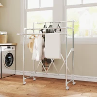 HOMCOM Séchoir à linge pliable étendoir linge intérieur à 3 barres réglables et 4 roulettes 104-150 x 103 x 145-197 cm argent(m-9)