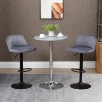 HOMCOM Set 2 Taburetes de Bar con Respaldo y Reposapiés, Giratorios con Altura Regulable, Gris(m-2)