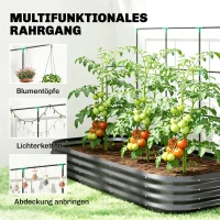 Outsunny Hochbeet mit Rankgitter, Metall Pflanzkasten mit Schutzkante Handschuhe 220 x 110 x 150 cm, Dunkelgrau(m-5)