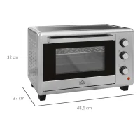 HOMCOM Horno Eléctrico de 30L con 3 Funciones de Cocción, Temperatura Regulable y Temporizador, 1600W, Plateado(m-3)