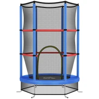 HOMCOM Trampolín elástico para niños 3-6 años con red de protección, 6 columnas y 3 entradas, Ø140x190 cm, azul y negro(m-1)