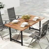Outsunny Mesa de Jardín 160x90 cm en Madera de Acacia y Acero con Sobre de Lamas, Teca(m-5)