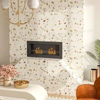 HOMCOM Chimenea de bioetanol mural empotrable quemador 2 x 0,85 L aprox. 3 h de duración de combustión 90 x 15 x 40 cm acero negro(m-6)