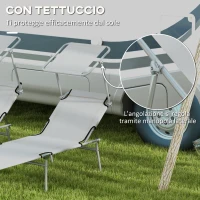 Outsunny Set 2 Sdraio da Giardino Pieghevoli con Tettuccio Regolabile, in Tessuto Oxford e Metallo, 187x58x36 cm, Grigio Chiaro(m-6)
